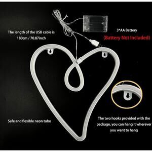 Love Heart Neon Signs, Wall Light for Bedroom, Battery/USB Operated Pink LED